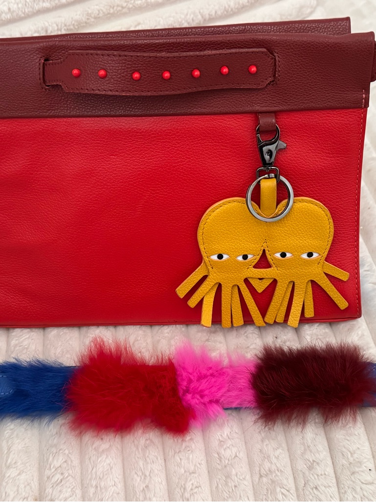 Min & Mon Colorblock Red Leather Crossbody With Octopus Yellow Charm — image 2 of 8